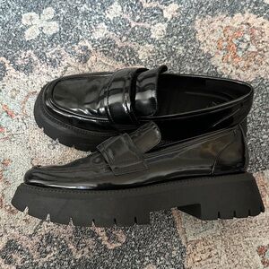 Zara Black Patent Loafers for Women 40